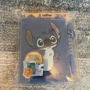 Make It Real: Disney Stitch Fuzzy Journal & Pen - Plush Cover, Charm Pen New